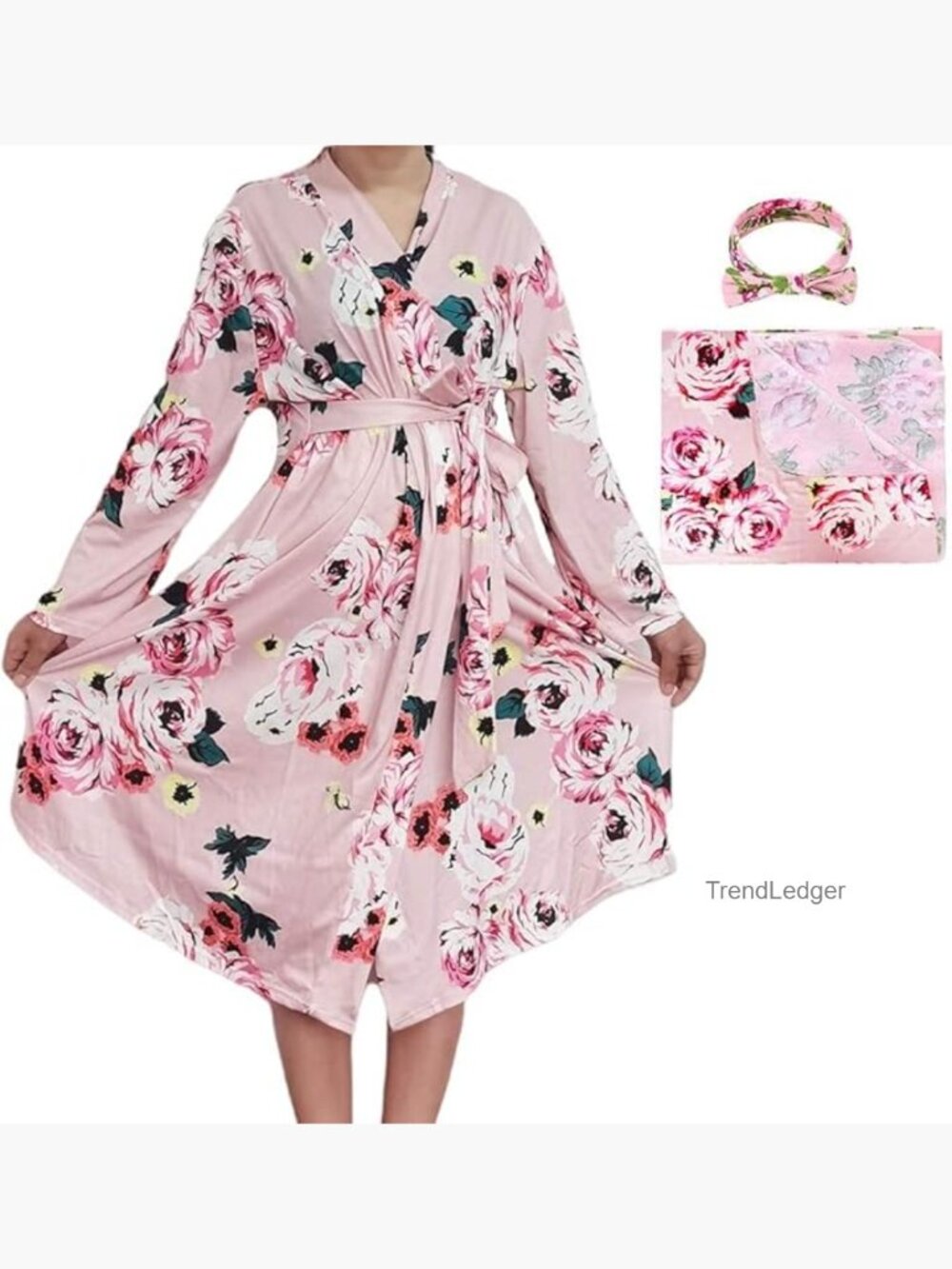 Maternity Robe with Matching Baby Swaddle Blanket Set